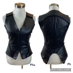 Truth and Pride Black Leather Zip Up Vest Sherpa‎ Lined Size Small Rare Find!!